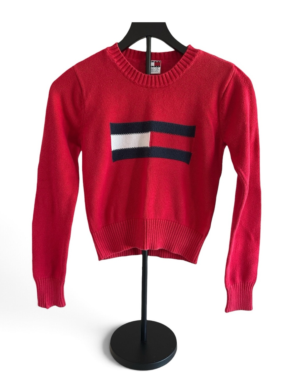Tommy Hilfiger Red Crewneck Sweater with Navy & White Flag Detail